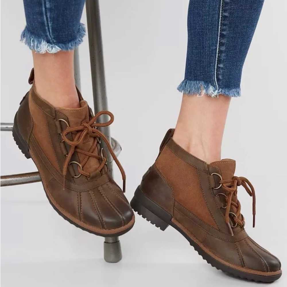 UGG Brown Lace-Up Leather & Suede Ankle Boots size 10
